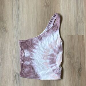 American Eagle Pale Pink & White Tie-Dye  One Shoulder (LEFT) Tank S